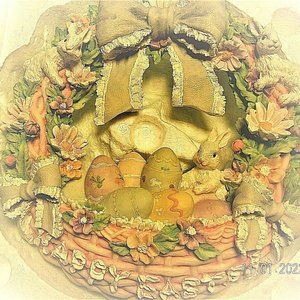 Easter Wreath Door Wall Handpainted Bunny Rabbit Eggs Pink Basket Wreath 12"